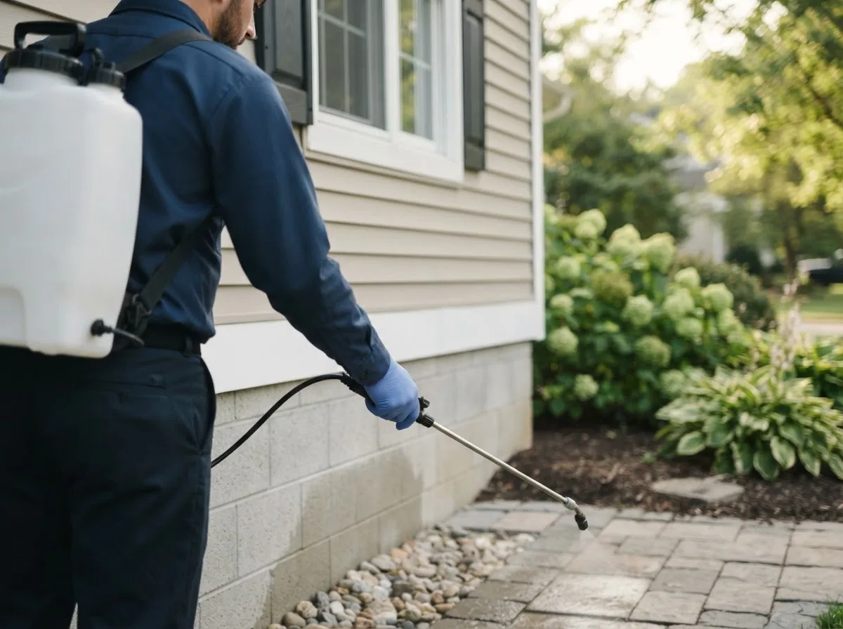 Pest control technician inspecting a home in Killduff, IA